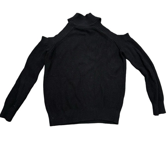 INC Black Shoulder Cut out Cotton Blend Chunky Sweater Turtleneck Medium - Picture 2 of 5
